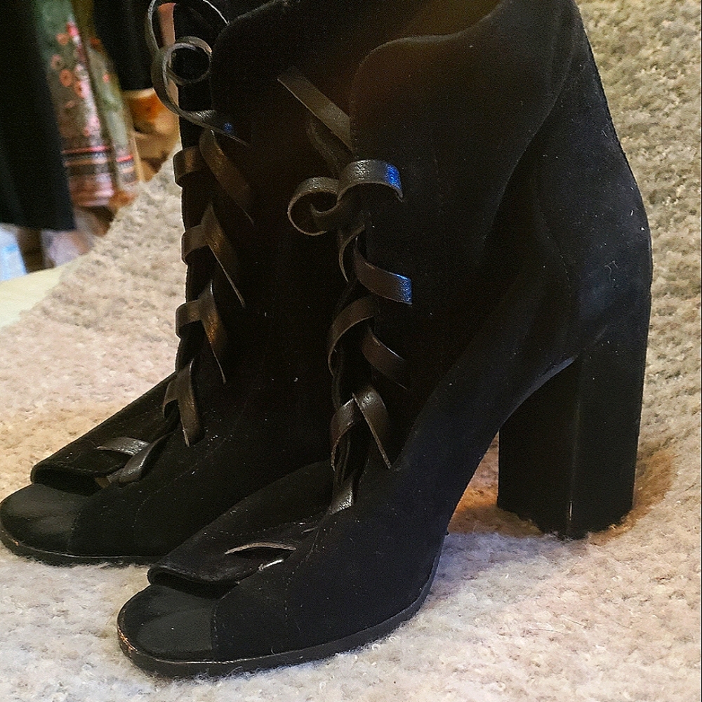 K. Cavallari Black Suede Peep Ankle Boots 6.5